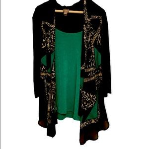 Green Sleeveless Top with Matching Cardigan Plus Size 2
